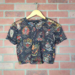 Ed Hardy Sheer Printed Crop Top